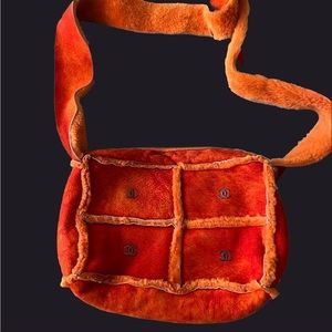 Vintage Chanel Mouton Shearling Purse Red/Orange
